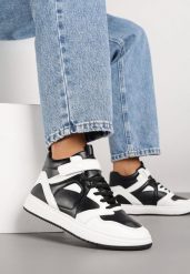 Czarno-Białe Sneakersy z Wysoką Cholewką Ylattia. Czarne obuwie sportowe damskie Renee, przed kolano, bez zapięcia. Za 79.99 zł.
