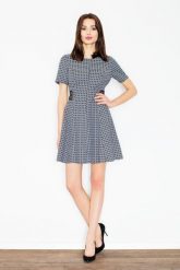 Szara Elegancka i Skromna Sukienka z Patkami z Eko-skóry. Szare sukienki damskie Figl, bez wzorów, z elastanu, eleganckie, bez ramiączek. Za 269.00 zł.