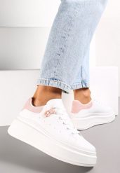 Biało-Różowe Sznurowane Sneakersy na Platformie z Aplikacją przy Sznurówkach Khirlie. Czerwone obuwie sportowe damskie Renee, bez zapięcia. Za 74.99 zł.