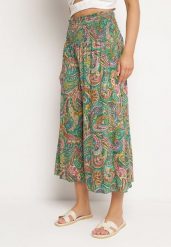 Zielone Bawełniane Spodnie Kuloty z Wzorem Paisley Tarrisa. Zielone spodnie materiałowe damskie Born2be, bez wzorów, z bawełny. Za 34.99 zł.
