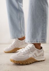 Szare Sneakersy z Abstrakcyjną Podeszwą z Tłoczeniem i Ozdobnymi Paskami Emaliane. Szare obuwie sportowe damskie Born2be, bez zapięcia. Za 89.99 zł.