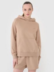 4F Bluza dresowa nierozpinana z kapturem damska - beżowa XL. Brązowe bluzy damskie 4F, xl, bez wzorów, z bawełny, z kapturem. Za 149.99 zł.
