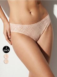 Majtki figi z ozdobną koronką 2 pack - kremowy. Białe figi Sinsay, bez wzorów, z koronki. Za 19.99 zł.