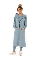 Długa Rozpinana Bluza z Kapturem - Agawa. Brązowe bluzy damskie MOE, l, bez wzorów, z bawełny, z kapturem. Za 387.89 zł.