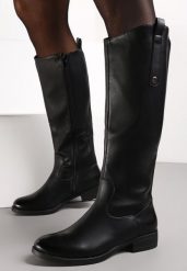 Czarne Kozaki przed Kolano z Asymetryczną Cholewką Hirma. Czarne kozaki damskie Born2be, z dzianiny, przed kolano, bez obcasa, na obcasie, bez zapięcia. Za 149.99 zł.