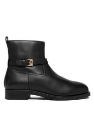 Tommy Hilfiger Botki Th Buckle Riding Leather Bootie FW0FW08781 Czarny. Czarne botki damskie Tommy Hilfiger, ze skóry, bez obcasa, na płaskiej podeszwie, bez zapięcia. Za 589.99 zł.