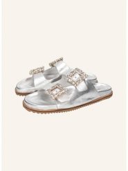 MELVIN & HAMILTON Skórzane klapki "Eve 1" w kolorze srebrnym rozmiar: 35. Szare klapki damskie Melvin & Hamilton, bez wzorów, z otwartym noskiem, bez obcasa, bez zapięcia. Za 334.60 zł.