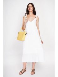 ASSUILI Lniana sukienka w kolorze białym rozmiar: 36. Białe sukienki damskie Assuili, bez wzorów, ze lnu, bez ramiączek. Za 130.99 zł.