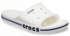 Klapki Dla Dorosłych Crocs Bayaband Slide. Białe klapki damskie Crocs, bez wzorów, z materiału, bez obcasa, bez zapięcia. Za 119.99 zł.
