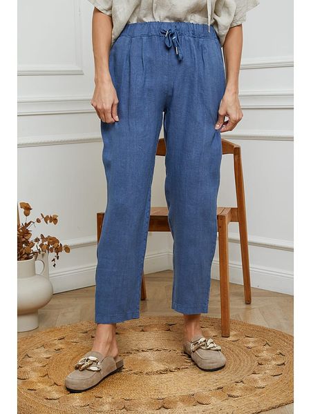 Fleur de Lin Lniane spodnie w kolorze niebieskim rozmiar: XL. Niebieskie spodnie materiałowe damskie Fleur de Lin, bez wzorów, ze lnu. Za 122.38 zł.