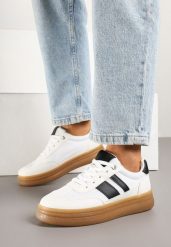 Białe Sneakersy w Stylu Klasycznych Tenisówek Zdobione Paskami Tenalinea. Białe obuwie sportowe damskie Born2be, z jeansu, bez zapięcia, tenisowe. Za 84.99 zł.
