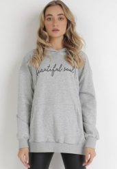 Jasnoszara Bluza Acalelirea. Szare bluzy damskie Born2be, l, bez wzorów, bez kaptura. Za 99.99 zł.