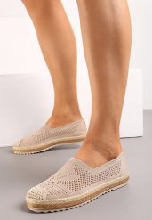 Ciemnobeżowe Espadryle na Plecionej Podeszwie z Ażurową Cholewką Uraian. Brązowe espadryle damskie Renee, w ażurowe wzory, ze skóry, bez obcasa. Za 39.99 zł.