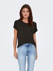 ONLY Koszulka w kolorze czarnym rozmiar: XS. Czarne bluzki damskie Only, xs, bez wzorów, bez kołnierzyka, bez ramiączek. Za 60.95 zł.