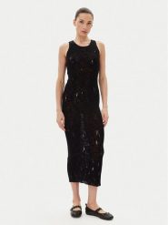 PINKO Sukienka dzianinowa 105141 A2LP Czarny Slim Fit. Czarne sukienki damskie Pinko, bez wzorów, z bawełny, bez ramiączek. Za 849.99 zł.