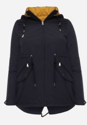 Granatowo-Żółta Przejściowa Kurtka Dwustronna o Kroju Parki z Pikowaniem Wewnątrz Zidelle. Niebieskie kurtki damskie Born2be, l, bez wzorów, z jeansu, z kapturem. Za 99.99 zł.
