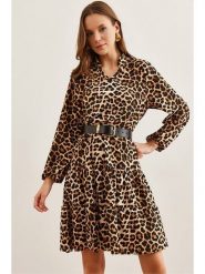 Olalook Sukienka w kolorze jasnobrązowo-czarnym rozmiar: M. Brązowe sukienki damskie Olalook, bez wzorów, bez ramiączek. Za 74.46 zł.