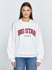 Bluza damska z logo BIG STAR biała Rubena 100. Białe bluzy damskie Big Star, l, z aplikacjami, z dzianiny, bez kaptura. Za 199.99 zł.