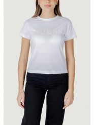 Guess T-Shirt V5GI15 J1314 Biały Slim Fit. Białe t-shirty damskie Guess, m, z aplikacjami, z bawełny, bez kołnierzyka. Za 79.99 zł.