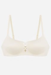 Jasnobeżowy Gładki Biustonosz z Ozdobną Imitacją Sznurowania Azivene. Brązowe biustonosze Born2be, bez wzorów. Za 39.99 zł.