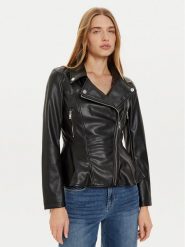 Guess Kurtka z imitacji skóry W4BL3T KCP70 Czarny Regular Fit. Czarne kurtki damskie Guess, xs, z aplikacjami, ze skóry, bez kaptura. Za 599.99 zł.
