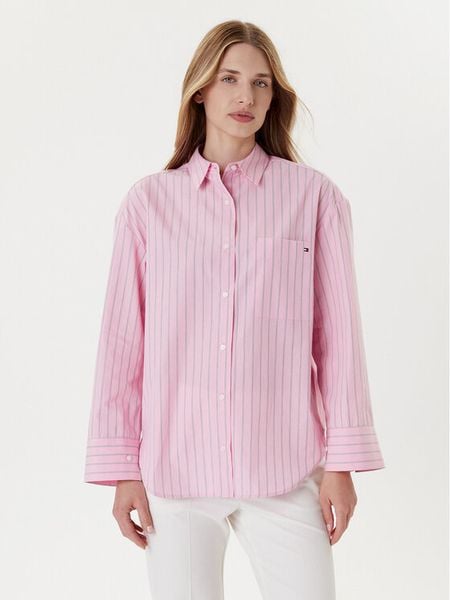 Tommy Hilfiger Koszula New Easy WW0WW45892 Różowy Relaxed Fit. Czerwone koszule damskie Tommy Hilfiger, bez wzorów, z bawełny, biznesowe, bez kołnierzyka, bez ramiączek. Za 289.99 zł.