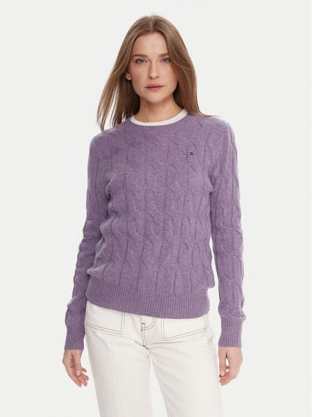 Tommy Hilfiger Sweter WW0WW43586 Fioletowy Regular Fit. Fioletowe swetry klasyczne damskie Tommy Hilfiger, l, z wełny, bez kołnierzyka. Za 549.99 zł.