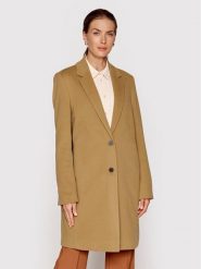 Calvin Klein Płaszcz wełniany Crombie K20K204155 Brązowy Regular Fit. Brązowe płaszcze damskie Calvin Klein, na zimę, bez wzorów, z wełny, bez kaptura. Za 1,439.00 zł.