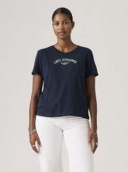 Levi's Koszulka "Favorite" w kolorze granatowym rozmiar: S. Niebieskie bluzki damskie Levi's, s, bez wzorów, z bawełny, bez kołnierzyka, bez ramiączek. Za 81.95 zł.
