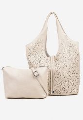 Beżowa Torebka Shopper z Ażurowym Wzorem i Dodatkową Saszetką Merabella. Brązowe shopper bag Renee, w ażurowe wzory, bez dodatków. Za 119.99 zł.
