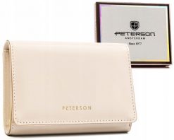 Portfel damski Peterson PTN 013-LAK beżowy. Brązowe portfele damskie Peterson, bez wzorów, ze skóry ekologicznej. Za 99.00 zł.