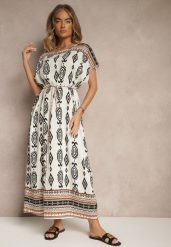Biała Wiskozowa Sukienka o Pudełkowym Kroju w Etniczny Print Miriliana. Białe sukienki damskie Renee, z aplikacjami, z jeansu, eleganckie, bez ramiączek. W wyprzedaży za 55.99 zł.
