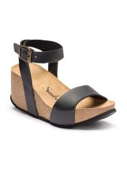 Sunbay Sandały "Peony" w kolorze czarnym na koturnie rozmiar: 37. Czarne sandały damskie Sunbay, bez wzorów, z otwartym noskiem, bez obcasa, na koturnie, bez zapięcia. Za 152.99 zł.