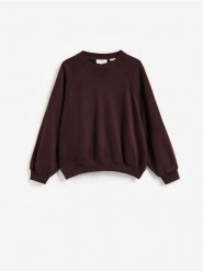 Bluza z włóknem bambusowym - ciemnobrązowy. Brązowe bluzy damskie Reserved, l, bez wzorów, z dzianiny, bez kaptura. Za 169.99 zł.