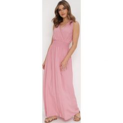 Różowa Sukienka Clymiolea. Czerwone sukienki damskie Born2be, bez wzorów, z tkaniny, eleganckie, bez ramiączek. Za 99.99 zł.