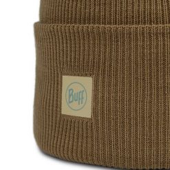 Czapka BUFF CROSSKNIT BEANIE SOLID GINGKO. Brązowe czapki damskie Buff, bez wzorów, z dzianiny. Za 178.55 zł.