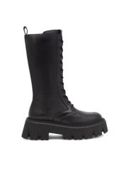 Badura Kozaki LIZBONA-23FW12 Czarny. Czarne kozaki damskie Badura, ze skóry, bez obcasa, na płaskiej podeszwie, bez zapięcia. Za 499.99 zł.