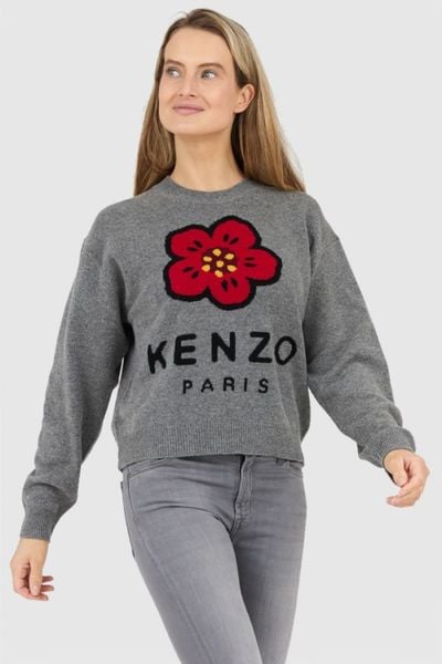 KENZO Szary sweter damski boke flower, Rozmiar M. Szare swetry klasyczne damskie Kenzo, m, bez kołnierzyka. W wyprzedaży za 799.99 zł.