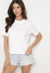 Biały Bawełniany T-shirt z Grubszej Bawełny Tiariane. Białe t-shirty damskie Born2be, m, bez wzorów, z bawełny, bez kołnierzyka. Za 49.99 zł.