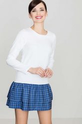 Niebieska Sukienka z Podwójna Falbanką w Kratę. Niebieskie sukienki damskie Katrus, bez wzorów, z dzianiny, bez ramiączek. Za 239.00 zł.