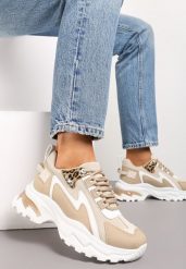 Ciemnobeżowe Sneakersy Na Grubej Podeszwie z Przeszyciami i Sznurwaniem Marinil. Brązowe obuwie sportowe damskie Renee, bez zapięcia. Za 89.99 zł.