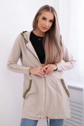 Bluza z ozdobną taśmą beżowa. Brązowe bluzy damskie KESI, l, bez wzorów, z bawełny, z kapturem. Za 263.47 zł.