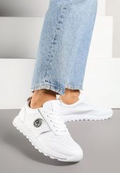 Srebrne Sneakersy Perforowane z Metaliczną Aplikacją Evinoriella. Szare obuwie sportowe damskie Renee, z jeansu, bez zapięcia, trekkingowe. Za 89.99 zł.