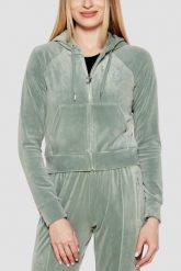 JUICY COUTURE Zielona damska bluza damska Madison Hoodie, Rozmiar L. Zielone bluzy damskie Juicy Couture, l, bez wzorów, z materiału, z kapturem. W wyprzedaży za 208.99 zł.
