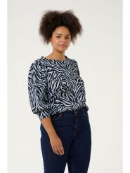 KAFFE curve Bluzka "Civena" w kolorze błękitno-czarnym rozmiar: L. Czarne bluzki damskie KAFFE curve, l, bez wzorów, bez kołnierzyka, bez ramiączek. Za 82.83 zł.