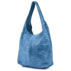Worek A4 skórzany niebieski U35. Niebieskie torebki klasyczne damskie z materiału, na ramię, duże, zamszowe, bez dodatków. Za 159.99 zł.
