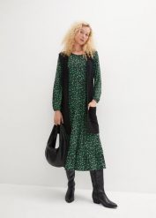 Sukienka z dżerseju, z lejącego materiału z domieszką wiskozy. Zielone sukienki damskie bonprix, bez wzorów, z dżerseju, bez ramiączek. Za 124.99 zł.