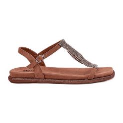 Płaskie Eleganckie Sandały Damskie Z Kryształkami Artiker 56C1365 Brązowe. Brązowe sandały damskie bez wzorów, bez obcasa, na płaskiej podeszwie, bez zapięcia. Za 338.63 zł.