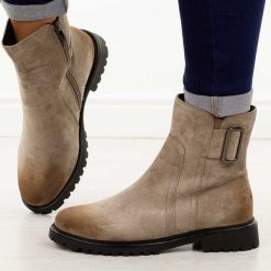 Khaki zamszowe botki damskie Potocki 19328. Brązowe botki damskie POTOCKI, na jesień, z jeansu, casualowe, z okrągłym noskiem, bez obcasa, bez zapięcia. Za 219.00 zł.
