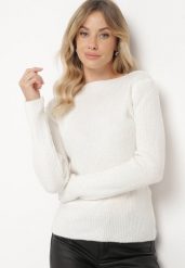 Jasnobeżowy Sweter w Klasycznym Stylu z Dekoltem w Łódkę Zinvirra. Brązowe swetry klasyczne damskie Born2be, na zimę, m, bez kołnierzyka. Za 74.99 zł.
